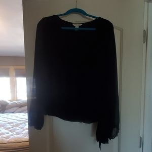 WHBM black blouse, tie at waist, sheer arms
